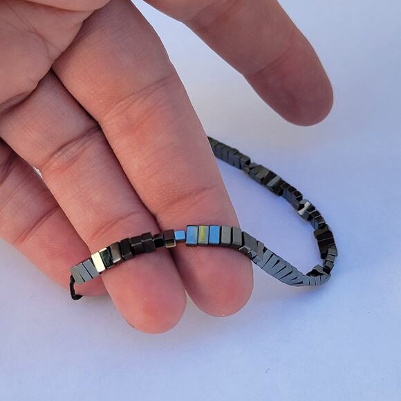 Vintage hematite cube bead bracelet 90s minimalist adjustable unisex - Picture 5 of 10